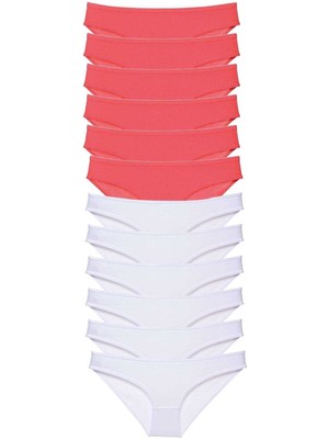 Store Mania Ieg™ 12 Adet Eko Set Likralı Kadın Slip Külot Fuşya Beyaz