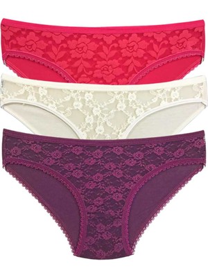 Store Mania Ieg™ 3 Adet Önü Dantelli Transparan Kadın Slip Külot S85