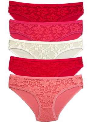 Store Mania Ieg™ 5 Adet Önü Dantelli Transparan Kadın Slip Külot S98