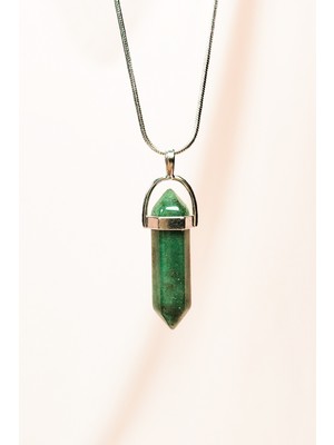 Store Mania Ieg™ Aventurin Doğal Taşı Zincirli El Yapımı Tasarımlı Kolye Uç: 3,5 cm Zincir: 20 cm Kutu