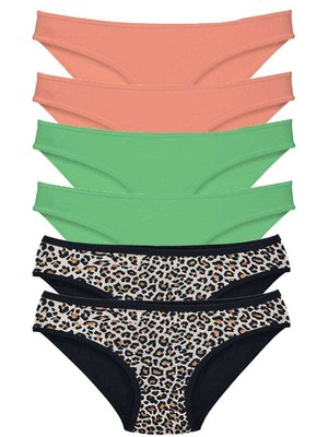 Store Mania Ieg™ 6 Adet Likralı Kadın Slip Külot Leopar Pudra Yeşil