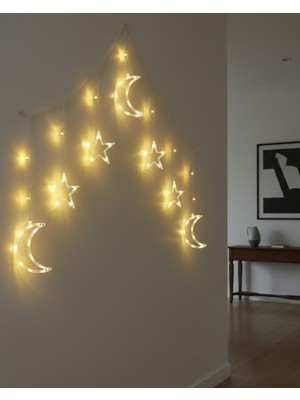 Store Mania Ieg™ Ramazan Süslemesi Için Ay Yıldız LED Işık Perde Lambası