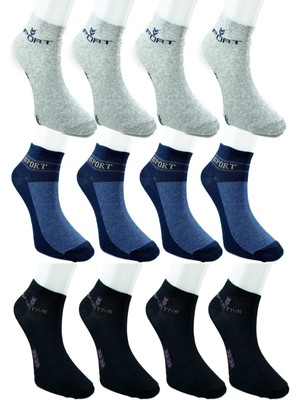 Store Mania Ieg™ 12 Çift Pamuklu Erkek Yazlık Spor Bilek Çorap Siyah Gri Lacivert