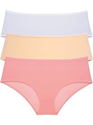 Store Mania Ieg™ 3 Adet Kadın Yüksek Bel Bato Külot Beyaz Ten Pudra