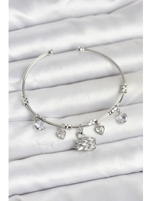 Store Mania Ieg™ Kuğu Charmlı Gümüş Renk Kadın Bileklik - TJ-BB8036