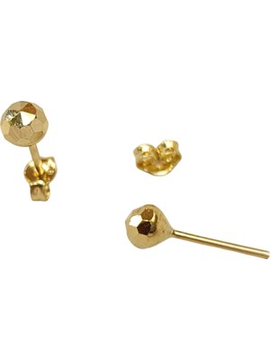 Genel 5mm Elmas Kesimli Top Küpe 14 Ayar Altın Hd Videolu