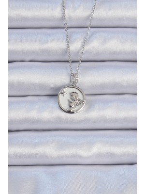 Store Mania Ieg™ 316L Çelik Zincir Gümüş Renk Zirkon Taşlı Mineli Melek Kolye - TJ-BKO9086