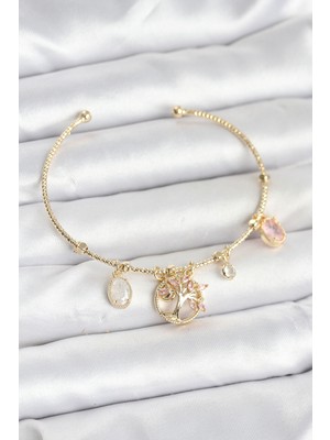 Store Mania Ieg™ Hayat Ağacı Charmlı Gold Renk Pirinç Kadın Bileklik - TJ-BB8037
