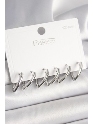 Store Mania Ieg™ 925 Ayar Gümüş Çivi Pirinç Gümüş Renk Üçgen Model Kadın Küpe Seti - TJ-BKP10414