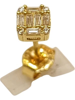 Genel Tekli Baget Taşlı Küpe 14 Ayar Altın Hd Videolu