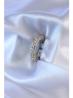 Store Mania Ieg™ Gümüş Renk Zirkon Taşlı Gold Renk Detay Xoxo Kadın Yüzük - TJ-BYK2712