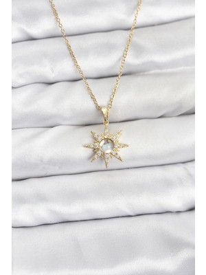 Store Mania Ieg™ 316L Çelik Zincir Gold Renk Kutup Yıldızı Model Zirkon Taşlı Kadın Kolye - TJ-BKO10861
