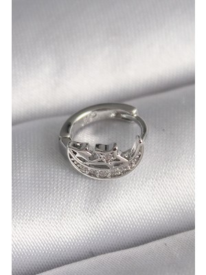 Store Mania Ieg™ 316L Çelik Gümüş Renk Zirkon Taşlı Ay Yıldız Model Tragus Piercing - TJ-PR1323