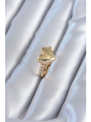 Store Mania Ieg™ Gold Renk Pirinç Zirkon Taşlı Kalp Model Kadın Yüzük - TJ-BYK2819