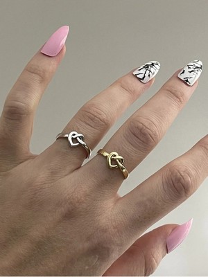 Wind Silver 925 Ayar Gümüş Gold Düğüm Kalp Yüzük