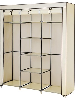 Astera 150X45X175 cm Bej Kumaş Gardırop. Katlanabilir, Geniş Tasarımlı ve Fonksiyonel.