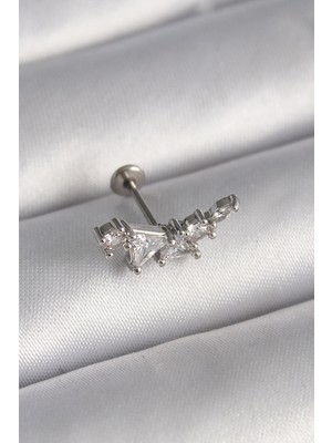 Store Mania Ieg™ 316L Çelik Gümüş Renk Zirkon Taşlı Tragus Piercing - TJ-PR1337