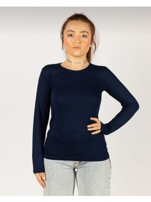 Urban Bold Kadın Uzun Kollu Lacivert Likralı Bisiklet Yaka Body