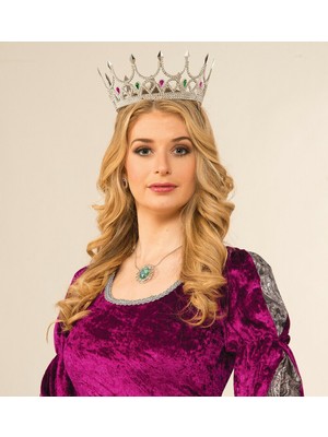 Store Mania Ieg™ Taşlı Rönesans Kostümlü Kraliyet Ortaçağ Gümüş Kraliçe Prenses Tacı