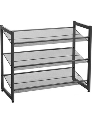 Astera 3 Katlı Siyah Metal Ayakkabı Rafı. 74X62,8X30,7 Cm, Istiflenebilir ve Ayarlanabilir Fileli Raf.