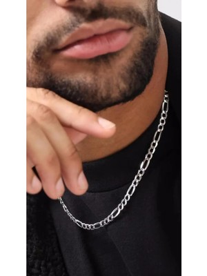 Wind Silver 4 mm Kalın Figaro Kolye 925 Ayar