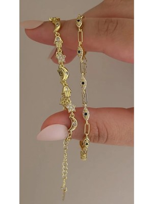 Wind Silver Hamsa Fatma Eli Ay Yıldız Nazar 2 Li Bileklik 925 Ayar