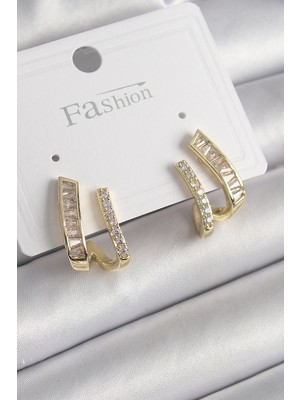 Store Mania Ieg™ Pirinç Gold Renk Zirkon Taşlı Kadın Küpe - TJ-BKP9969