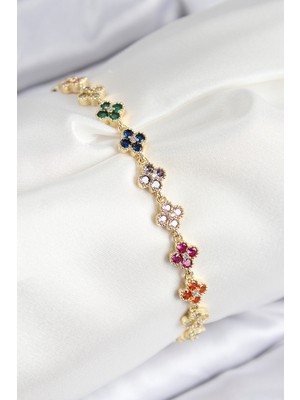 Store Mania Ieg™ Vıp Pirinç Renkli Zirkon Taşlı Yonca Model Gold Renk Kadın Bileklik - TJ-BB7781