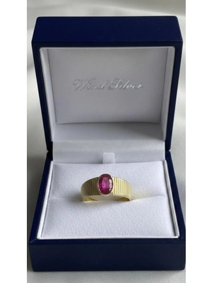 Wind Silver Luxury Yakut Renkli Ayarlı Tasarım Yüzük 925 Ayar