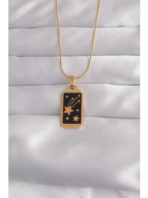 Shopwave 316L Çelik Gold Renk Siyah Mineli Yıldız Figür Tarot Kolye