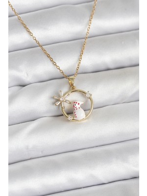 Store Mania Ieg™ 316L Çelik Zincir Gold Zirkon Taşlı Yılbaşı Temalı Kadın Kolye - TJ-BKO10704