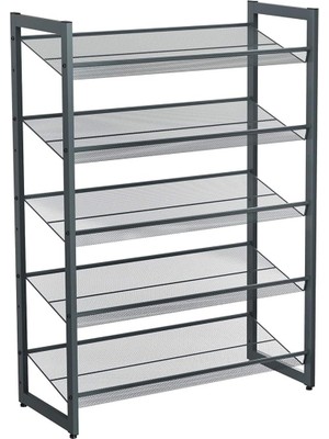 Astera 5 Katlı Koyu Gri Metal Ayakkabı Rafı. 15-20 Çift Kapasite, Genişleyen ve Ayarlanabilir. 104 x 74 x 30