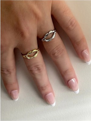 Wind Silver 925 Ayar Gümüş Gold Renk Düğüm Yüzük