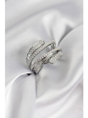 Store Mania Ieg™ Sarmal Zirkon Baget Taşlı Gümüş Renk Kadın Yüzük - TJ-BYK3929