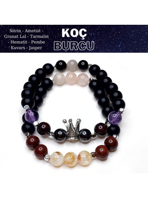 Herkimer Doğaltaş Orijinal Doğaltaş Koç Burcu Erkek Bileklik Kombini