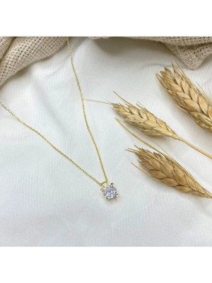 Wind Silver Kadın Altın Renkli Tek Taş Gümüş Kolye