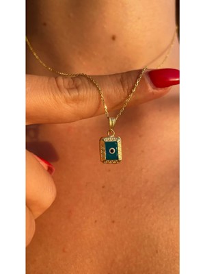 Wind Silver Dikdörtgen Nazar Kolye 925 Ayar