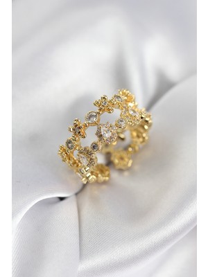 Store Mania Ieg™ Zirkon Taşlı 2'li Model Gold Renk Kadın Yüzük - TJ-BYK3936