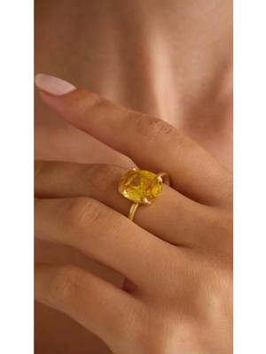 Wind Silver Sarı Üç Karat Ayarlı Tek Taş Yüzük 925 Ayar