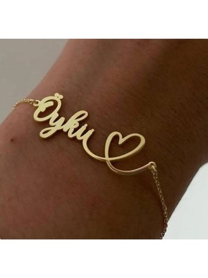 Wind Silver 925 Ayar Gümüş Isim Yazılı Kalp Detaylı Bileklik