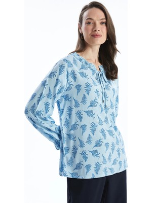 Lc Waikiki Yeni Sezon Bağlamalı Yaka Desenli Kadın Bluz