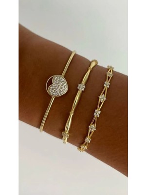 Wind Silver 3lü Tasarım Bilezikler 925 Ayar