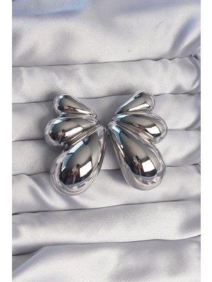 Shopwave Pirinç Gümüş Renk Iri Bombeli Kelebek Küpe