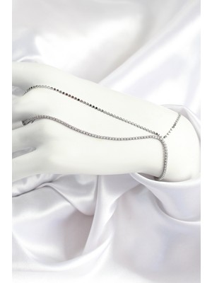 Store Mania Ieg™ Pirinç Zirkon Taşlı Ezme Zincir Model Gümüş Renk Kadın Şahmeran - TJ-SN690