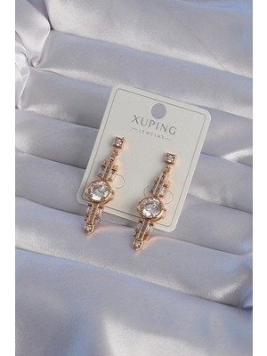 Shopwave Xuping Rose Renk Zirkon Taşlı Geometrik Sallantılı Küpe