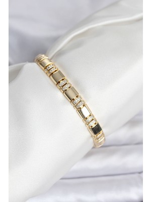 Store Mania Ieg™ Pirinç Gold Renk Zirkon Taşlı Kadın Bileklik - TJ-BB8082