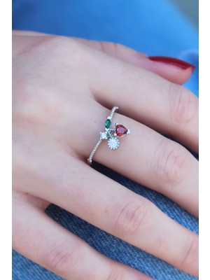 Store Mania Ieg™ Gümüş Renk Kiraz Model Zirkon Taşlı Kadın Yüzük - TJ-BYK2604