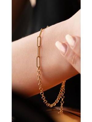 Wind Silver Doc Zincir Dikdörtgen Zincir Birleşimi Bileklik 925 Ayar