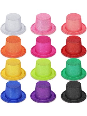 Store Mania Ieg™ Karışık Renk Simli Silindir Parti Şapkaları (12 Adet)