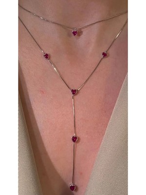 Wind Silver 14 Şubat Hediyesi Kırmızı Taşlı Kalp Kolye 925 Ayar